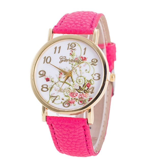 Geneva Fashion Flower Bracelet Watch Women Leather Quartz Wrist Watches Casual Luxury Quartz Watch Relogio Feminino Dropshipping