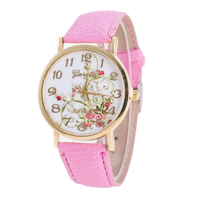 Geneva Fashion Flower Bracelet Watch Women Leather Quartz Wrist Watches Casual Luxury Quartz Watch Relogio Feminino Dropshipping