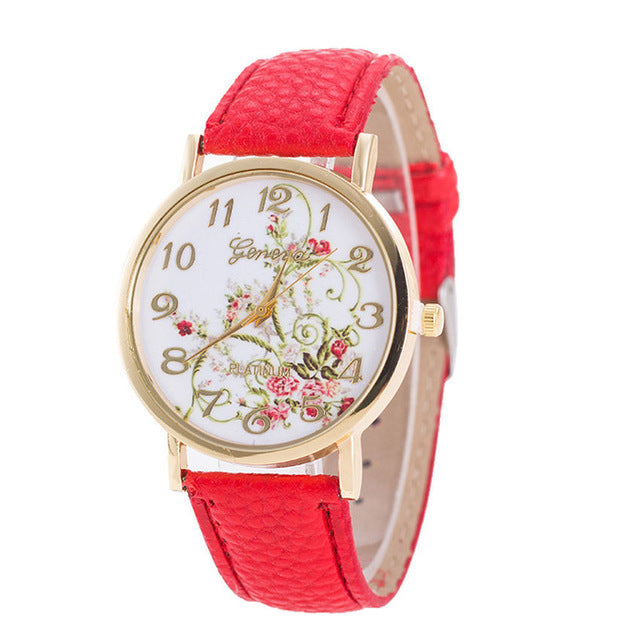 Geneva Fashion Flower Bracelet Watch Women Leather Quartz Wrist Watches Casual Luxury Quartz Watch Relogio Feminino Dropshipping