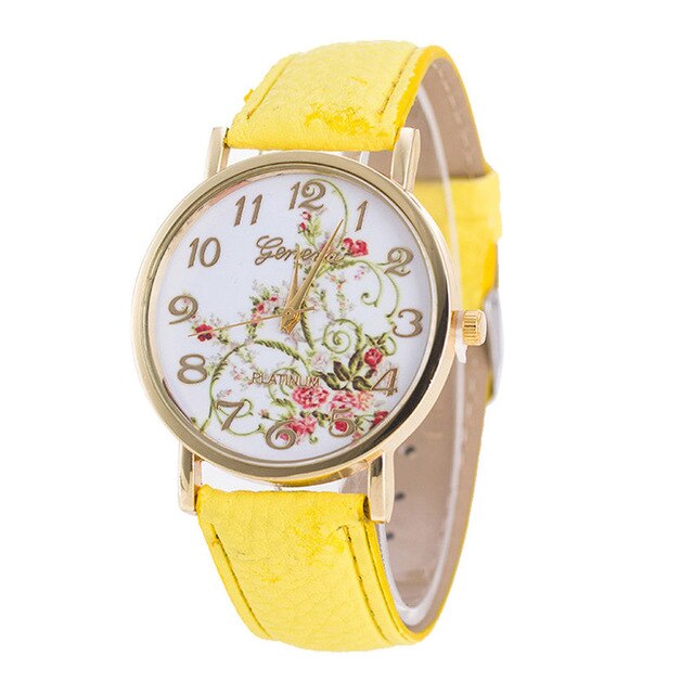 Geneva Fashion Flower Bracelet Watch Women Leather Quartz Wrist Watches Casual Luxury Quartz Watch Relogio Feminino Dropshipping