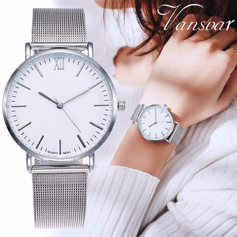 Vansvar Brand Fashion Rose Gold Mesh Band Wrist Watch Luxury Women Silver Quartz Watches Gift Relogio Feminino Drop Shipping V72