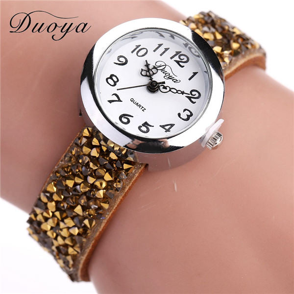 Duoya Brand Watches Women Luxury Crystal Women Ladies Bracelet Quartz Wristwatch Rhinestone Clock Ladies Dress Gift Watches #b