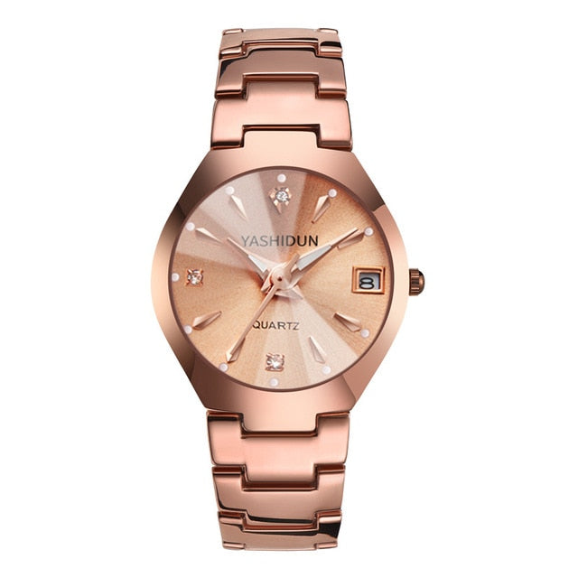Couple Watch Men and Women Rose Gold Quartz Watch Classic Unisex Stainless Steel Lover's Wrist Watches Christmas Valentine Gifts