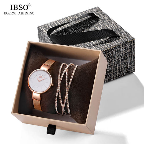 IBSO 2019 New Arrival Women Luxury Watch With Bracelet Fashion Female Crystal Bangle Watch Set Valentine's Day Gift For Ladies
