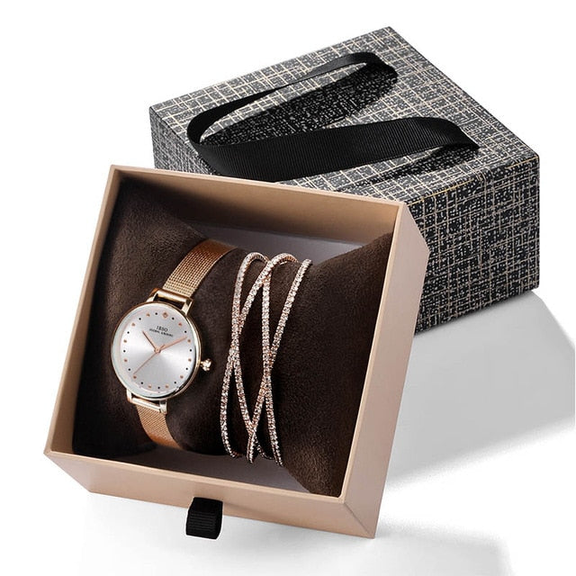IBSO 2019 New Arrival Women Luxury Watch With Bracelet Fashion Female Crystal Bangle Watch Set Valentine's Day Gift For Ladies