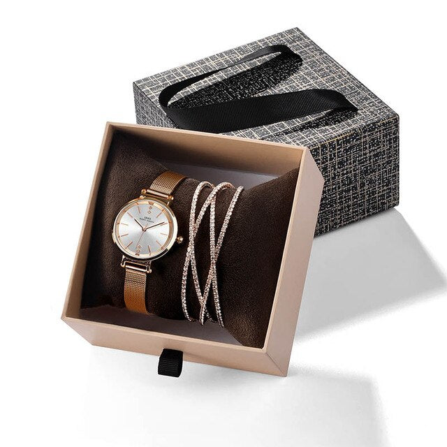 IBSO 2019 New Arrival Women Luxury Watch With Bracelet Fashion Female Crystal Bangle Watch Set Valentine's Day Gift For Ladies