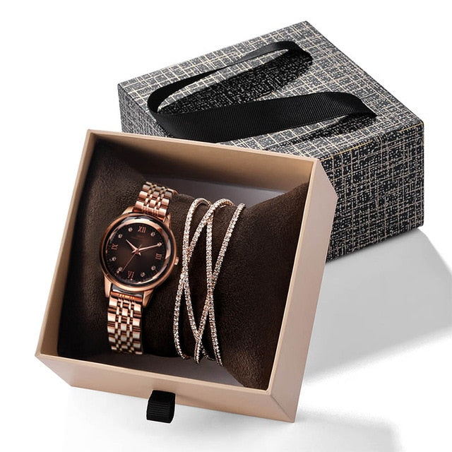 IBSO 2019 New Arrival Women Luxury Watch With Bracelet Fashion Female Crystal Bangle Watch Set Valentine's Day Gift For Ladies